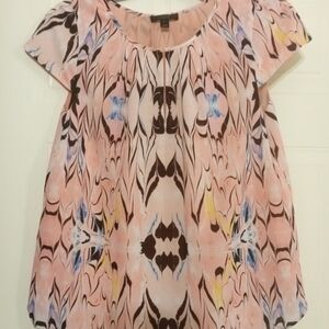 J. Crew Pink and Black Flutter Sleeve Blouse